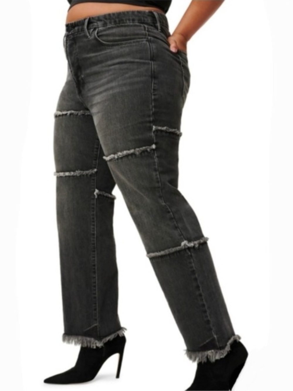 NEW! Good American Good 90s High Rise Frayed Seam Straight Leg Jeans, Sz 15, NWT